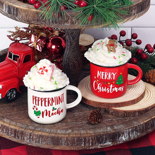 Christmas Tiered Tray Decor with Faux Whipped Cream Mug | momhomedecor