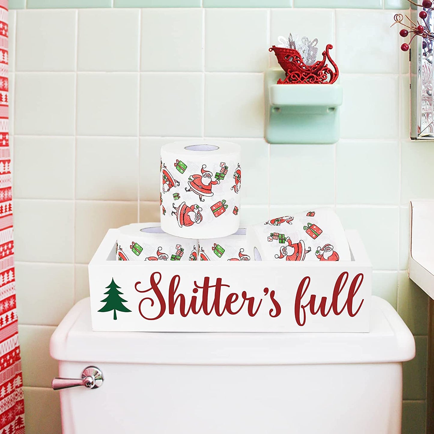 Christmas Bathroom Wooden Storage-White | momhomedecor