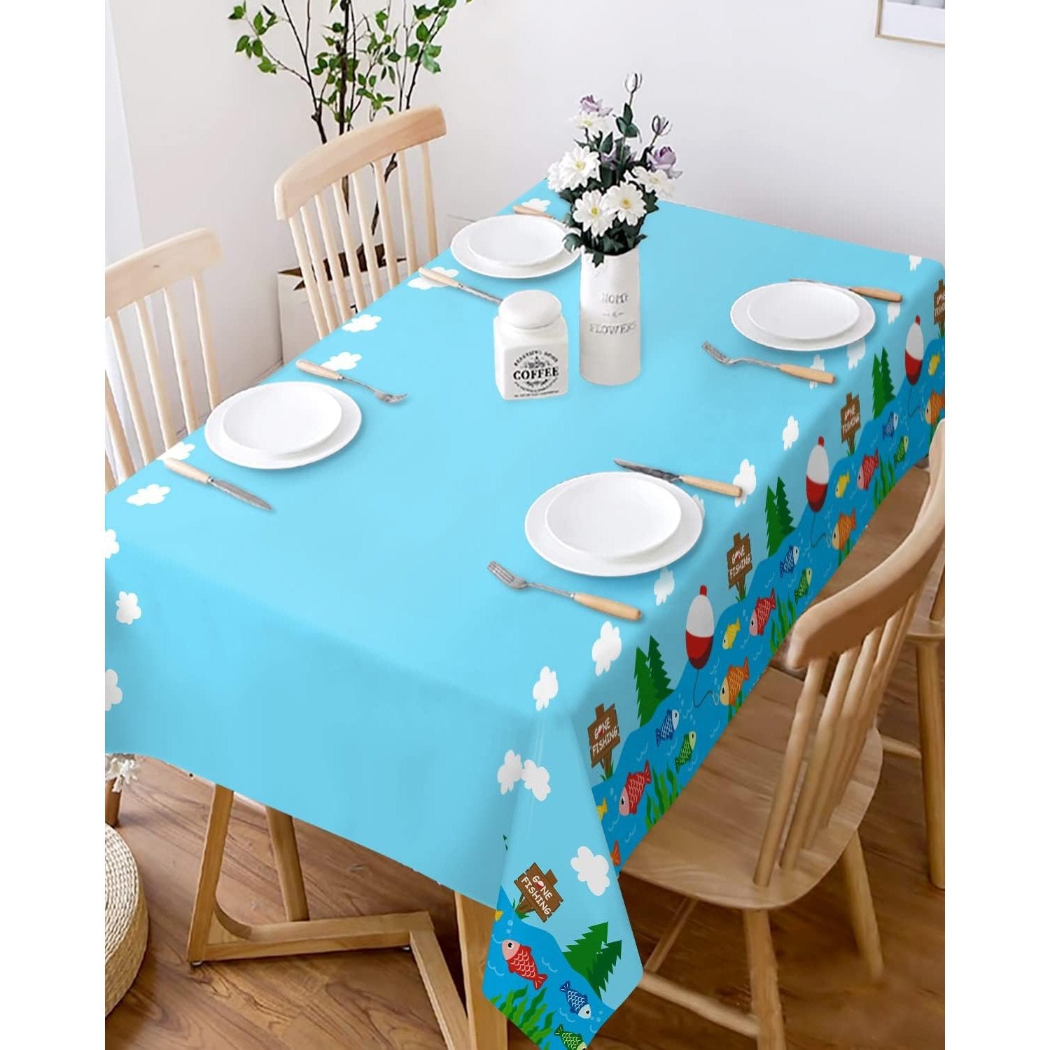 Gone Fishin' Fishing Party Tablecloth Table Cover - Birthday