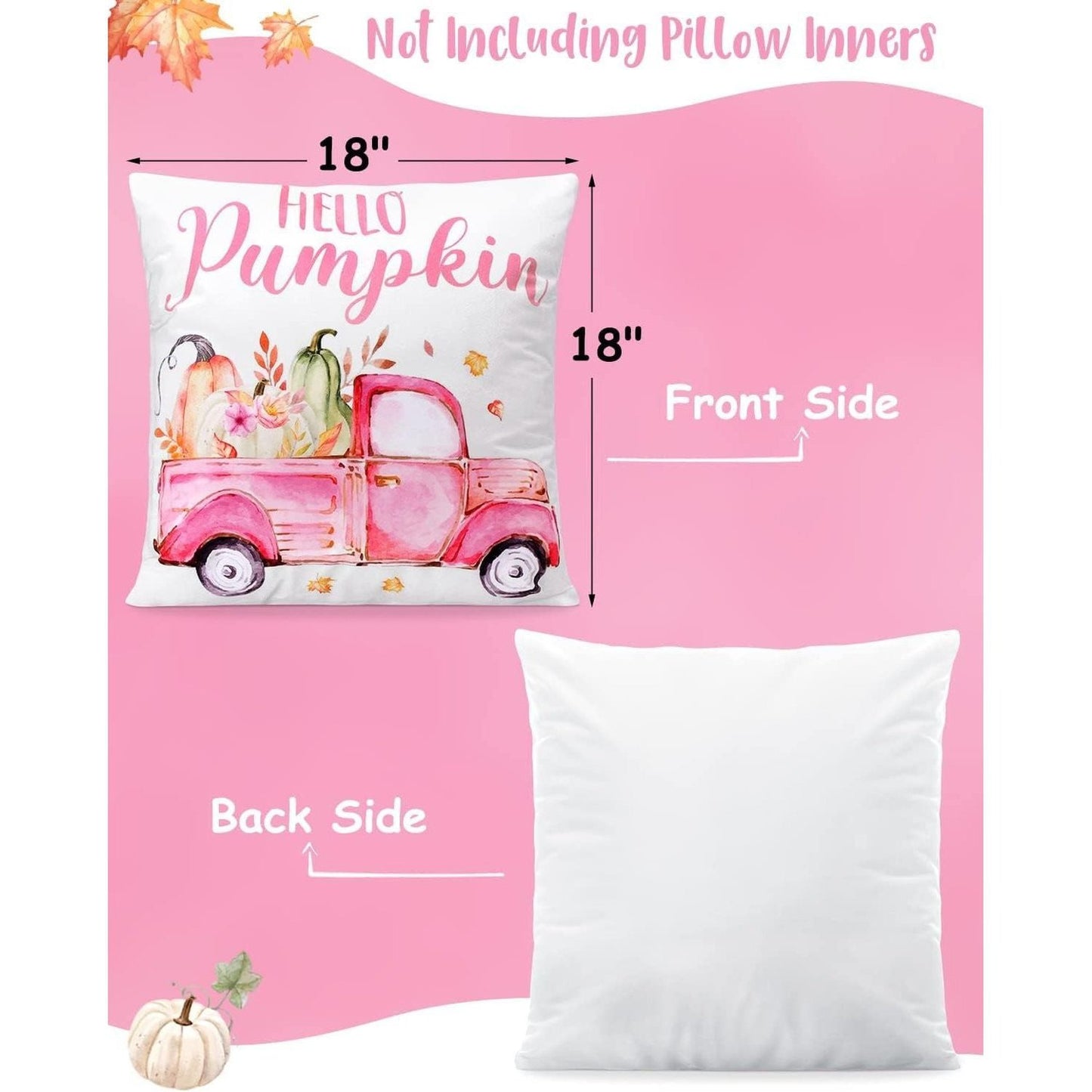 Pink Pumpkin Thanksgiving Fall Throw Pillow Covers 18" x 18"