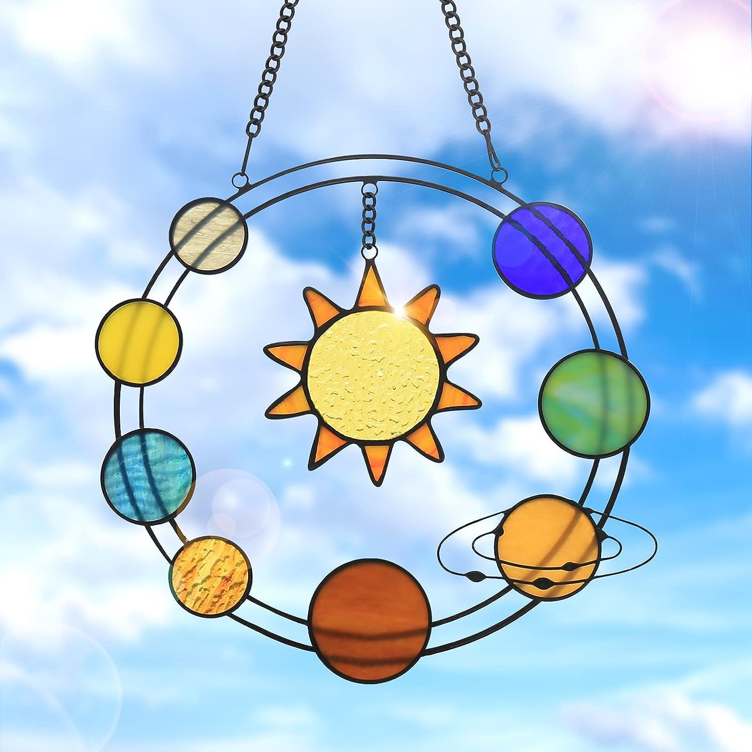 Solar System Suncatcher Stained Glass Window Hangings 9"x9.8" | momhomedecor