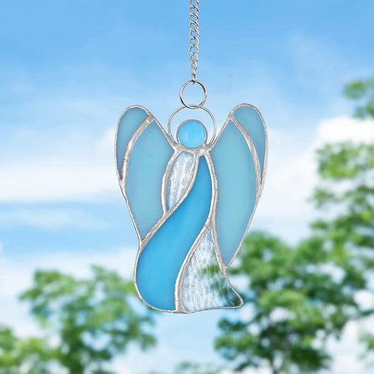 Blue Angel Suncatcher Winter Stained Glass Hanging Ornament | momhomedecor