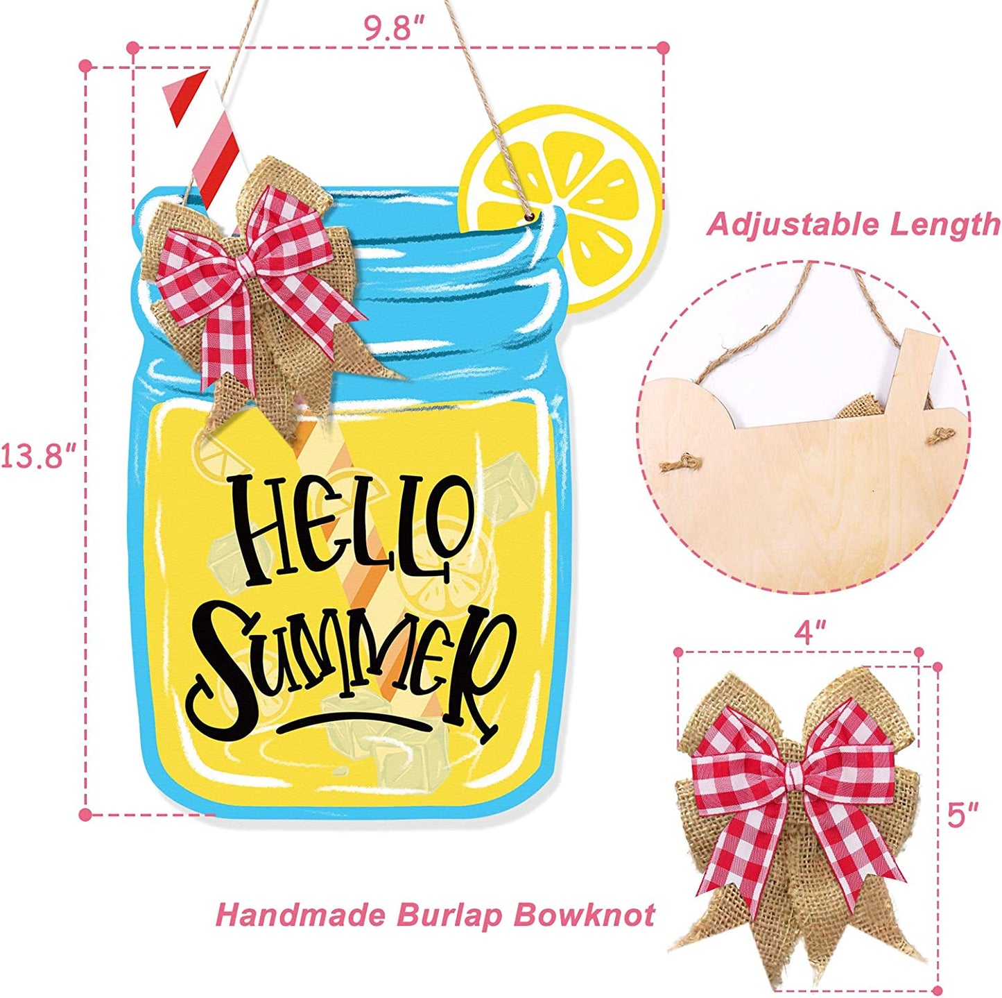 Lemonade Door Hanger Happy Summer Welcome Door Sign | momhomedecor