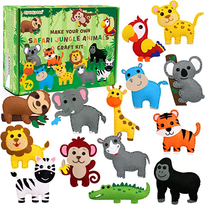Safari Jungle Animals Sewing Craft Kit DIY Kids Craft Set of 14 | momhomedecor