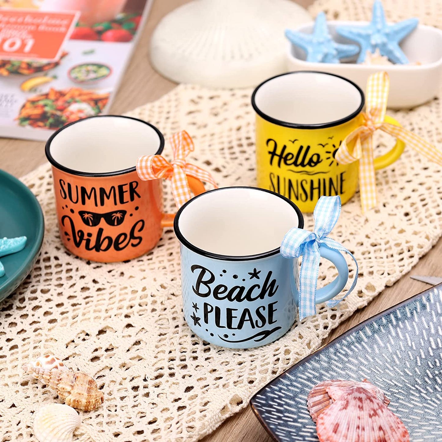 Summer Mini Coffee Mugs Beach Theme Tiered Tray Decor | momhomedecor