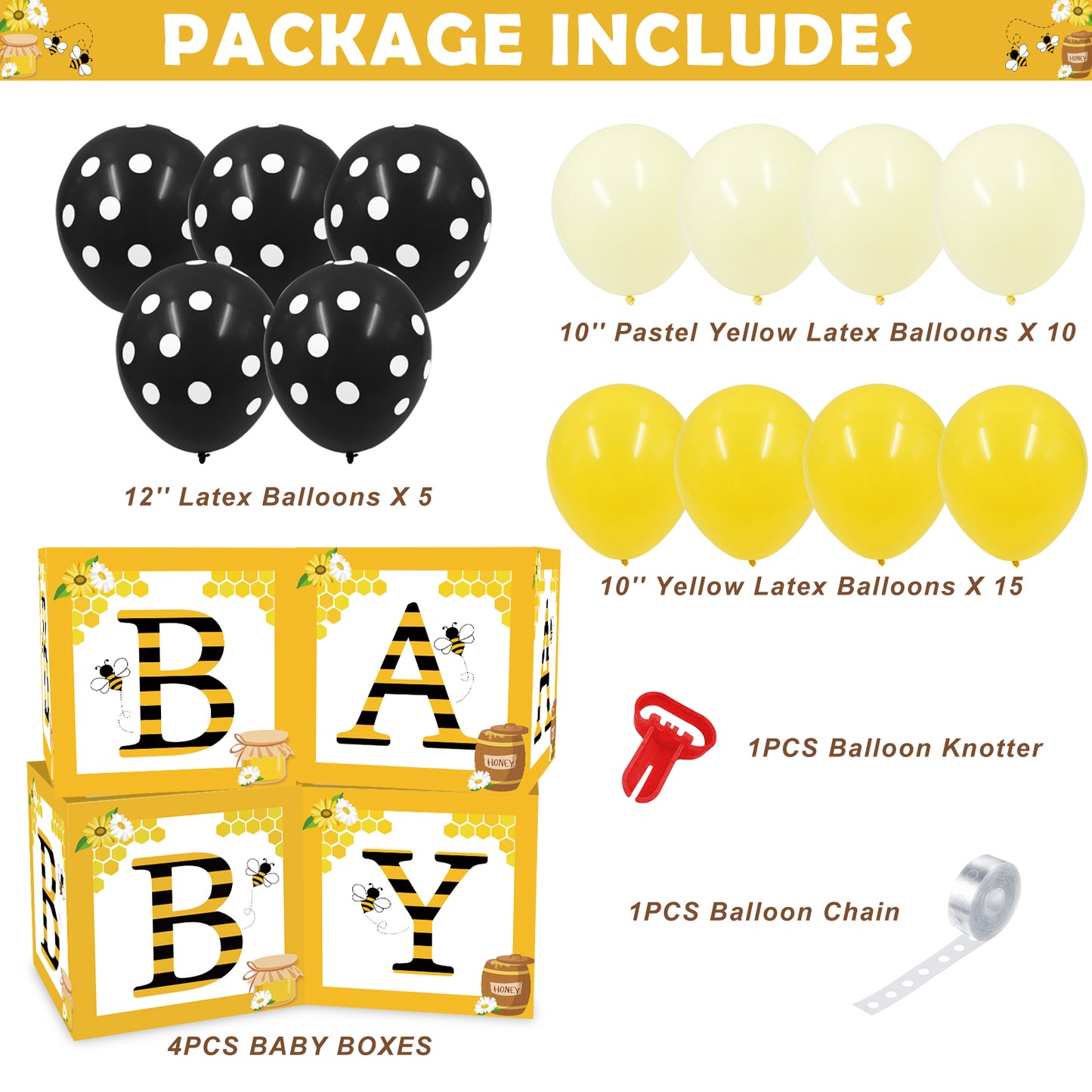 Bee Baby Shower Balloon Boxes Honeybee Blocks Happy Bee Day Party Supplies What Will It Bee Gender Reveal Decor Mom to Bee Pregnant Announcement Birthday Spring Summer Decorations Backdrop