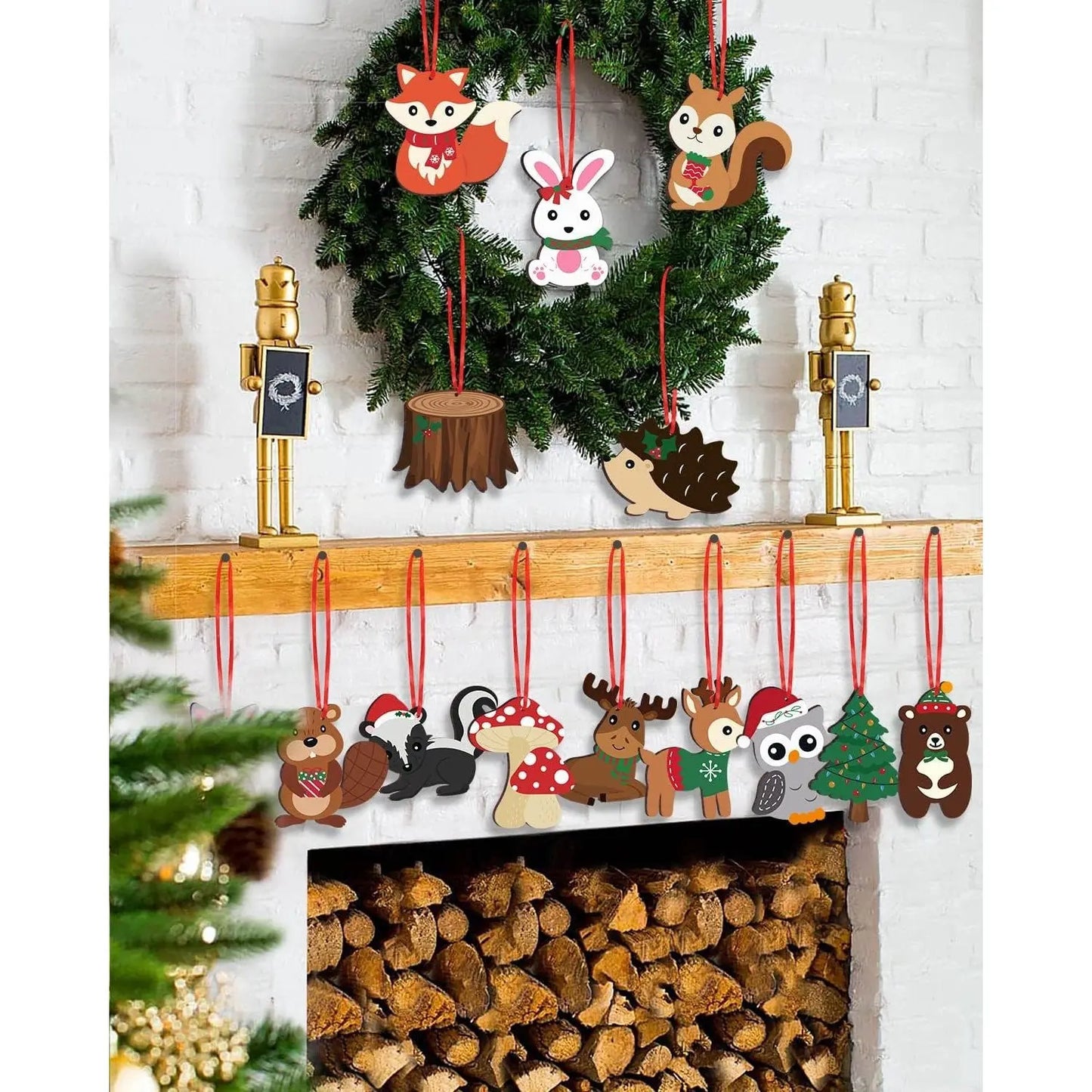 12pcs Christmas Tree Ornament Woodland Animals Hanging Ornament momhomedecor