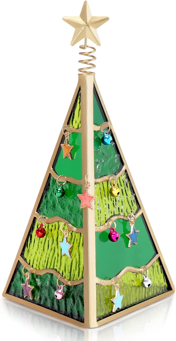 3D Standing Stained Glass Christmas Tree with Gold Star Tree Topper | momhomedecor