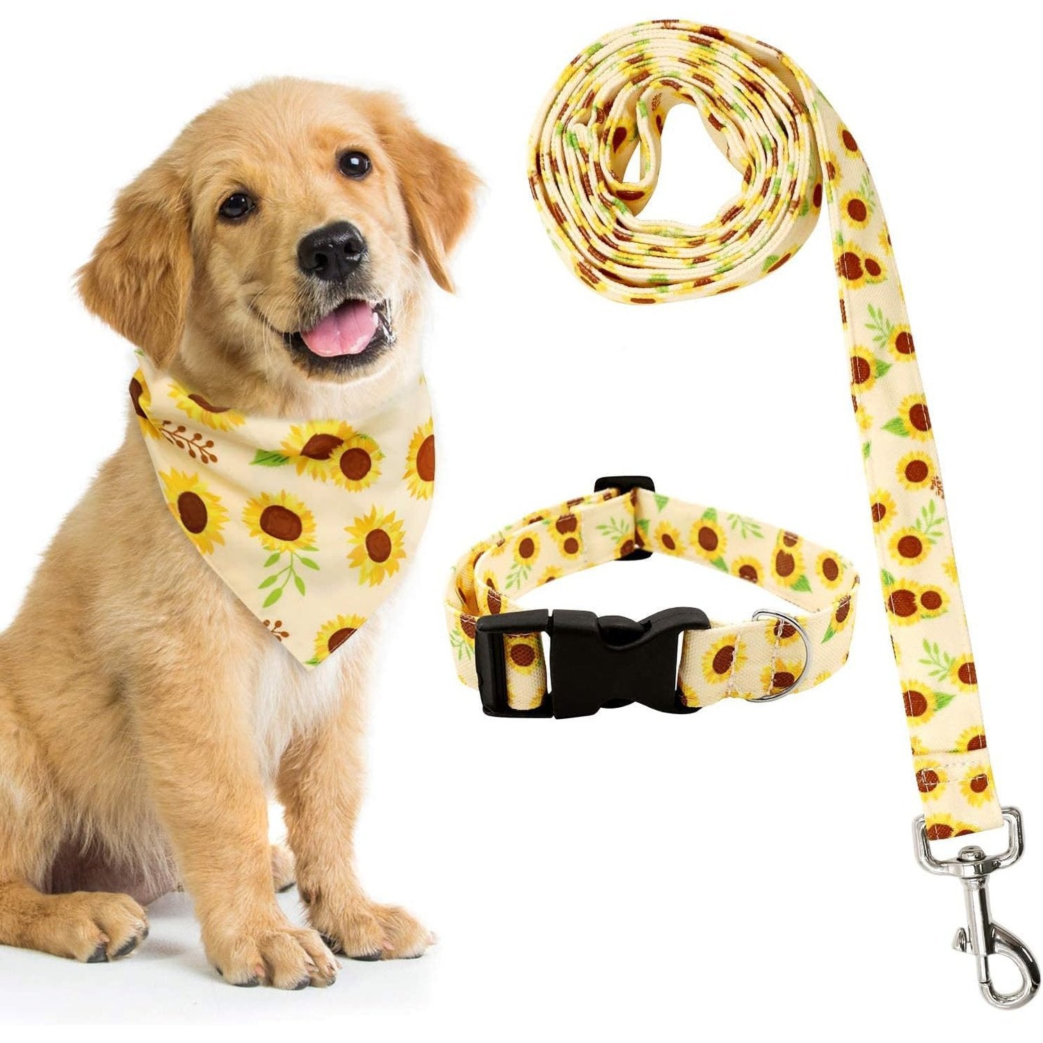 3PCS Sunflower Dog Collar Bandana Leash Set | momhomedecor