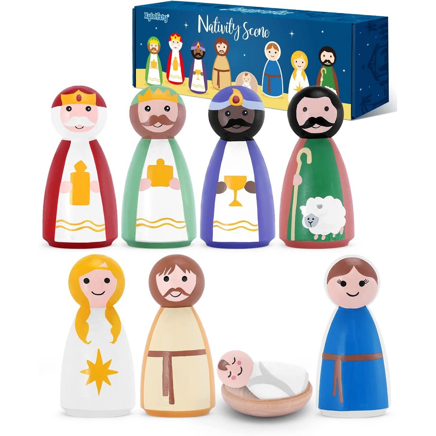 8pcs Nativity Peg Dolls Wooden Christmas Toys | momhomedecor