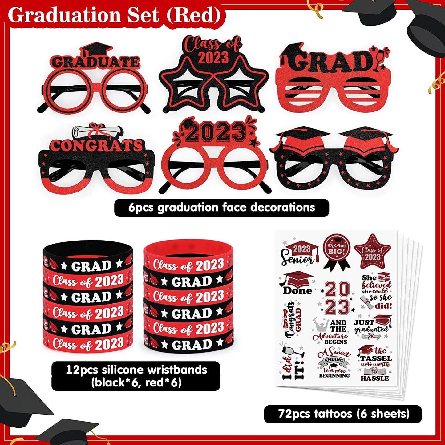 90PCS Red Graduation Party Supplies momhomedecor