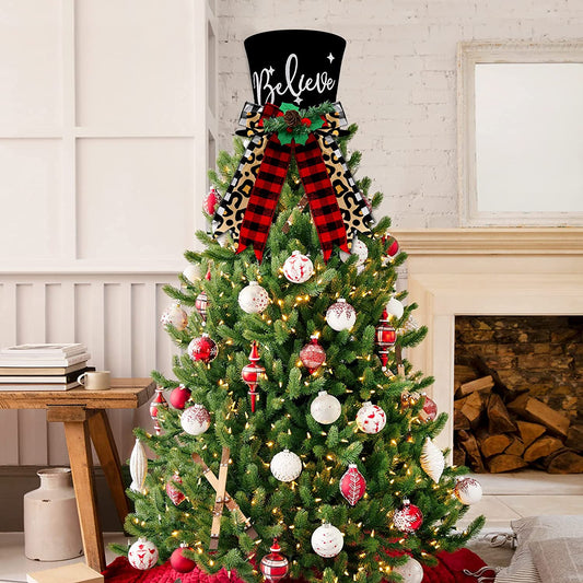 Buffalo Plaid Christmas Tree Topper Top Hat | momhomedecor