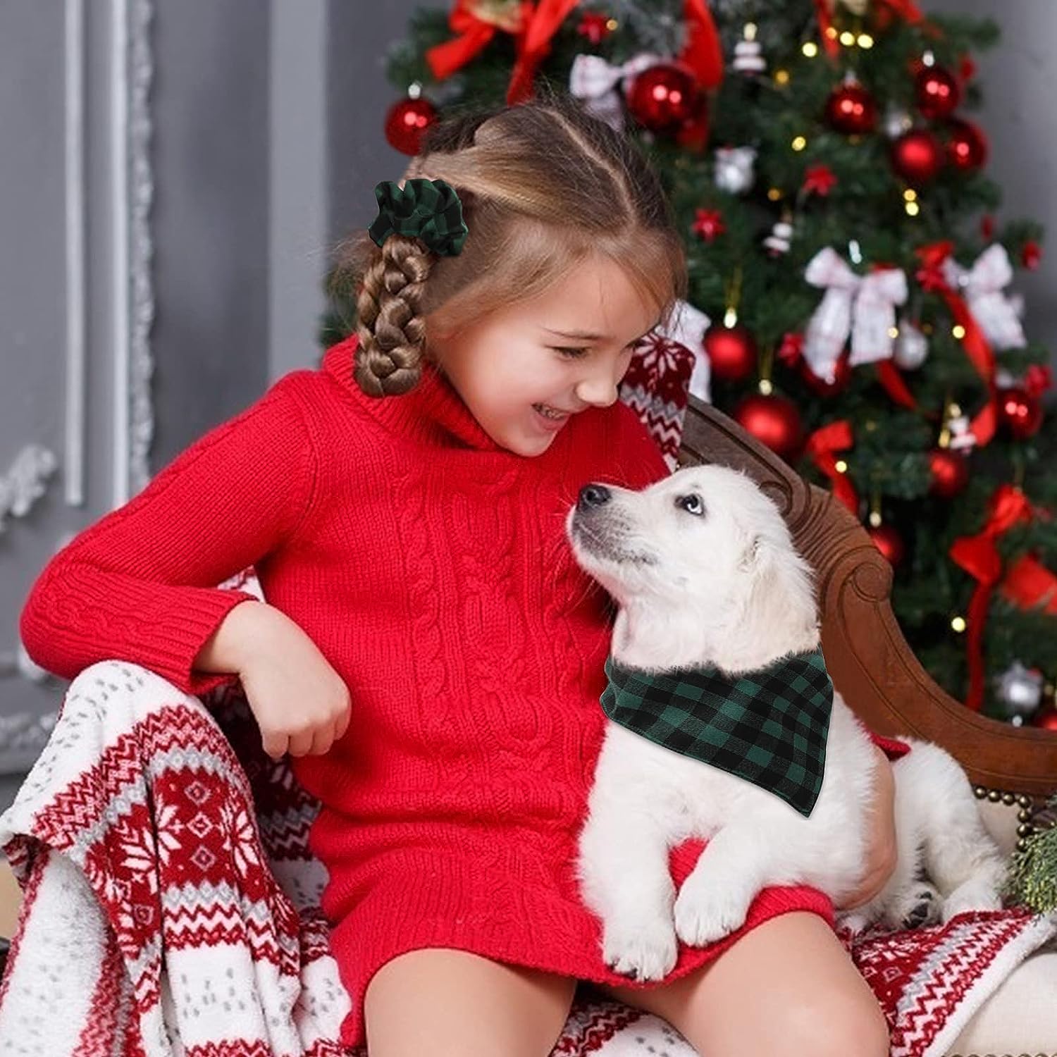 Buffalo Plaid Dog Bandana & Hair Scrunchies Dog Puppies Pets Accessories | momhomedecor