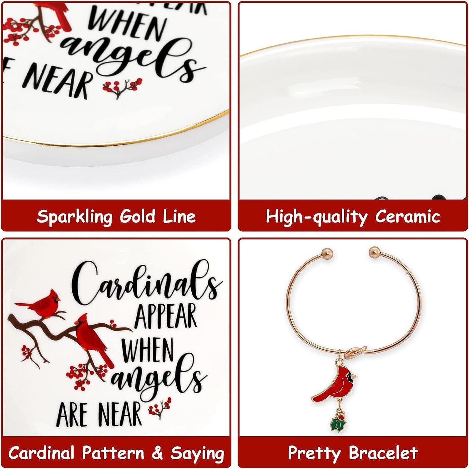 Cardinal Round Jewelry Dish Bracelet Red Bird Bangle Trinket Tray Ceramic Ring Dish momhomedecor