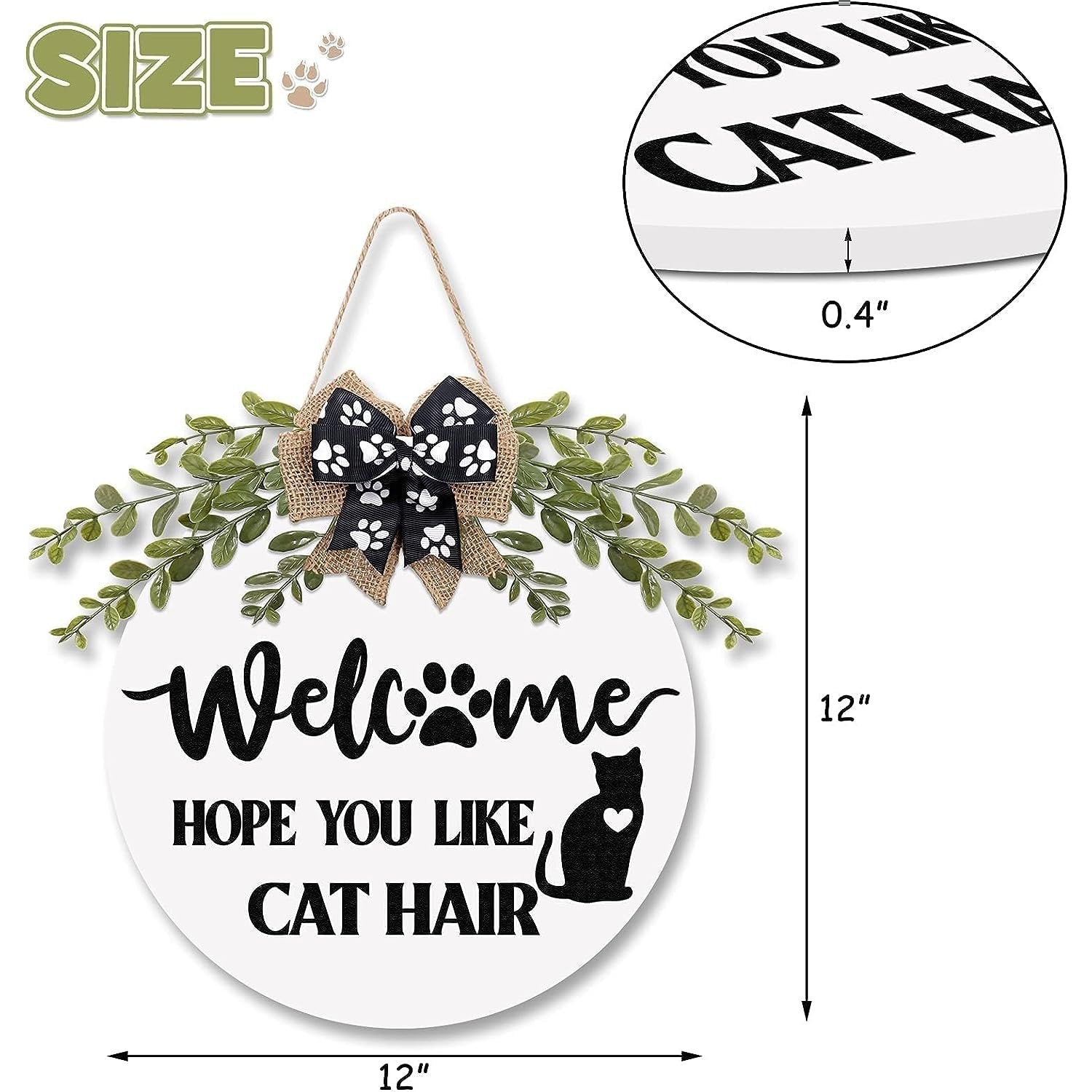 Cat Welcome Sign We Hope You Like Cat Hair Front Door Wreath 12 Inches(White) momhomedecor