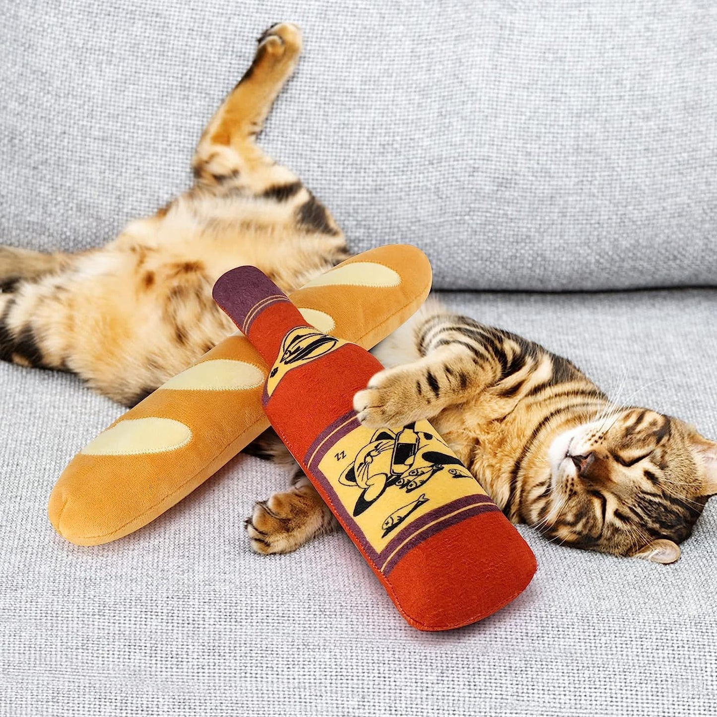 Catnip Toy, Bread Wine Bottle Cat Kicker Toys Baguette Large Cat Interactive Chew Teething | momhomedecor