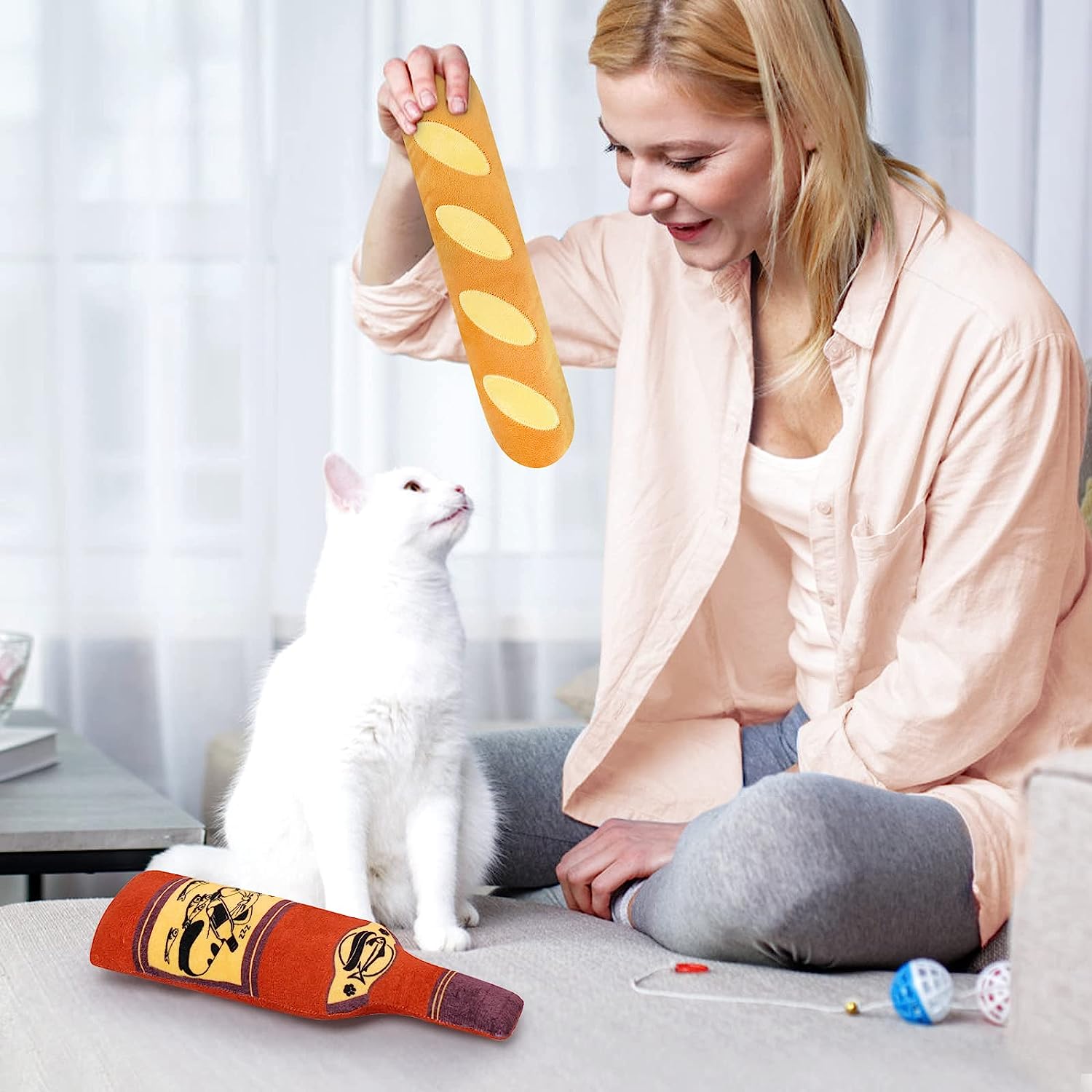 Catnip Toy, Bread Wine Bottle Cat Kicker Toys Baguette Large Cat Interactive Chew Teething momhomedecor