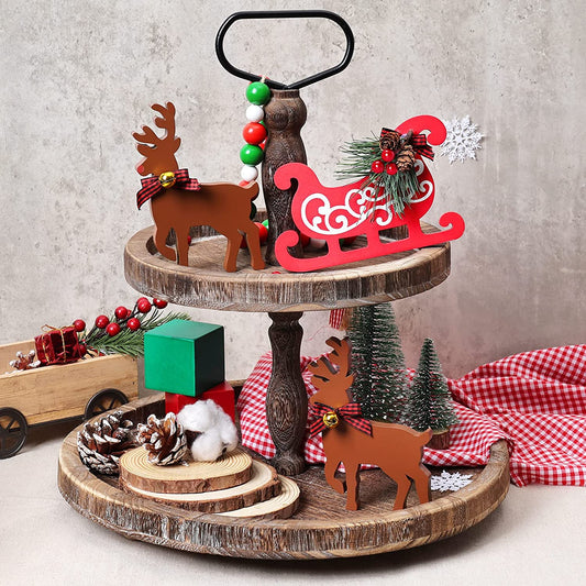 Christmas Decorations for Home Reindeer and Santa Sleigh Tiered Tray Decor | momhomedecor