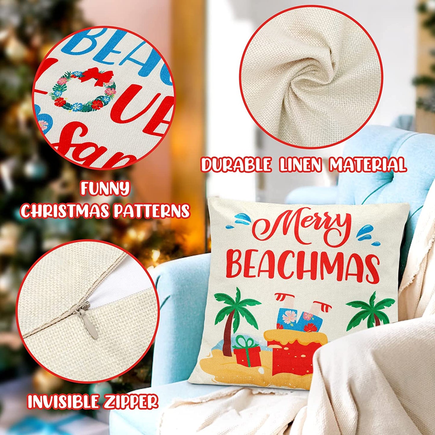 Christmas Pillowcase Merry Beachmas Santa Flamingo Palms Decoration momhomedecor