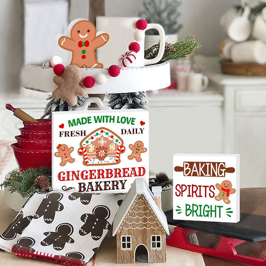 Christmas Tiered Tray Decor Gingerbread Mini Signs | momhomedecor