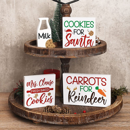 Christmas Tiered Tray Decor Milk and Cookies for Santa Wooden Signs | momhomedecor