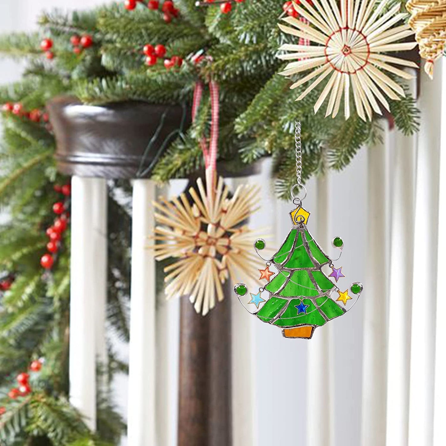 Christmas Tree Suncatcher Xmas Stained Glass Decor momhomedecor