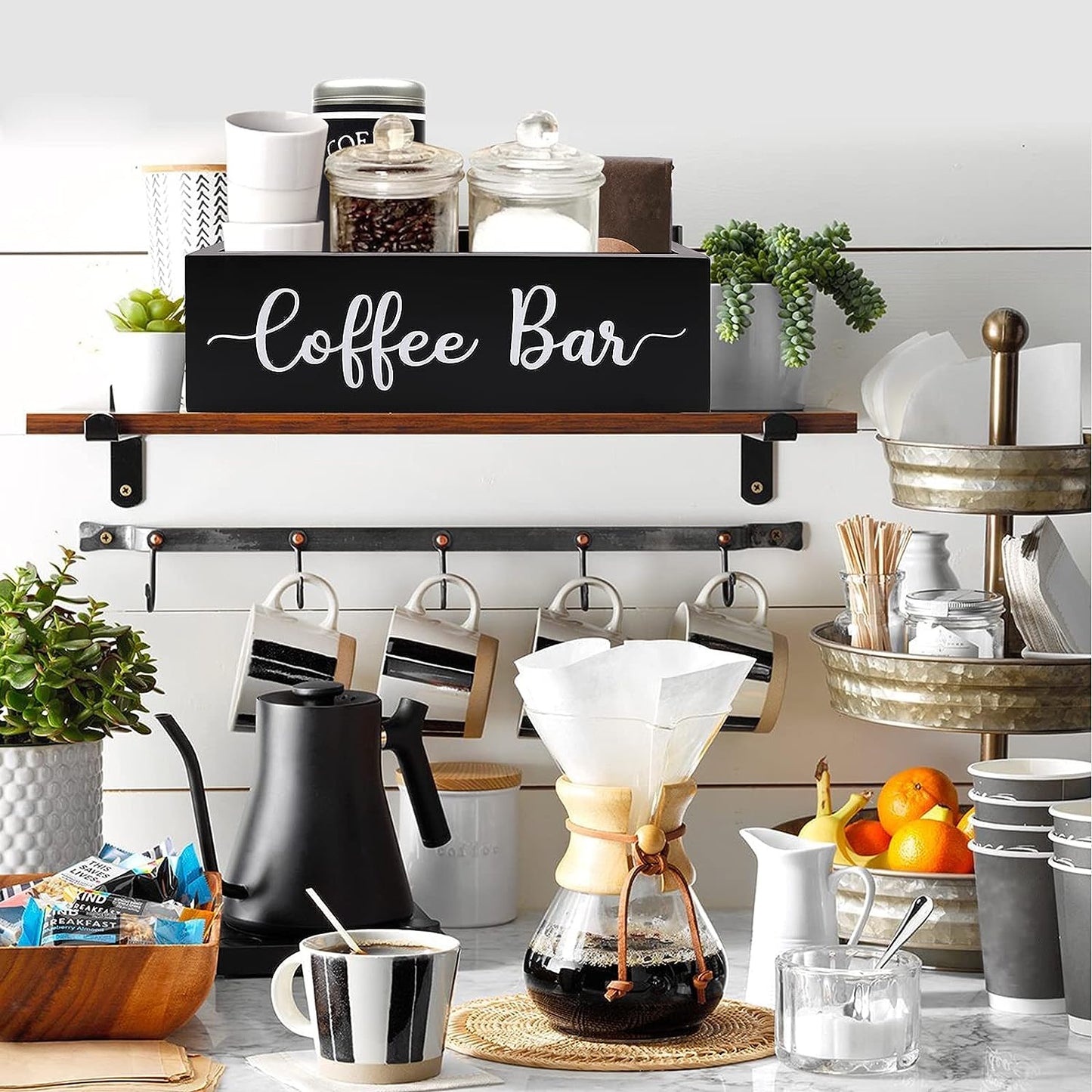 Coffee Bar Wooden Box Coffee Station Organize- Black momhomedecor