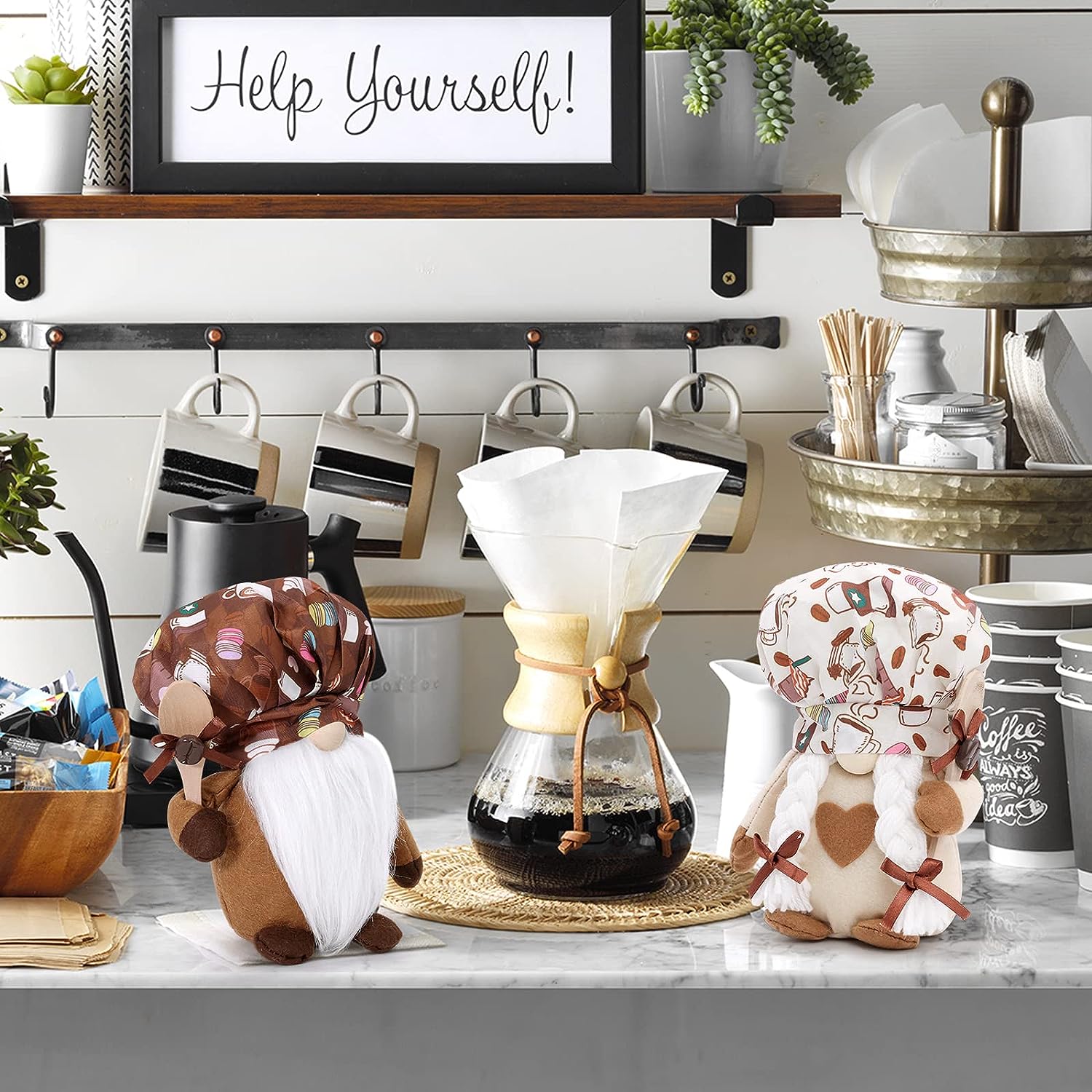 Coffee Gnomes Decor, Coffee Chef Gnomes, Coffee Bar Decoration Set of 2 momhomedecor