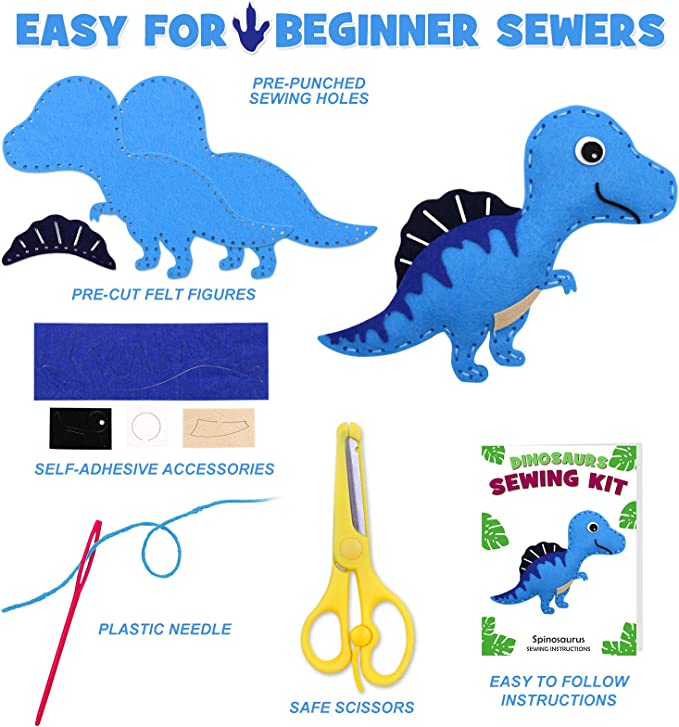 Dinosaur Sewing Craft Kit DIY Kids Craft Set of 14 | momhomedecor
