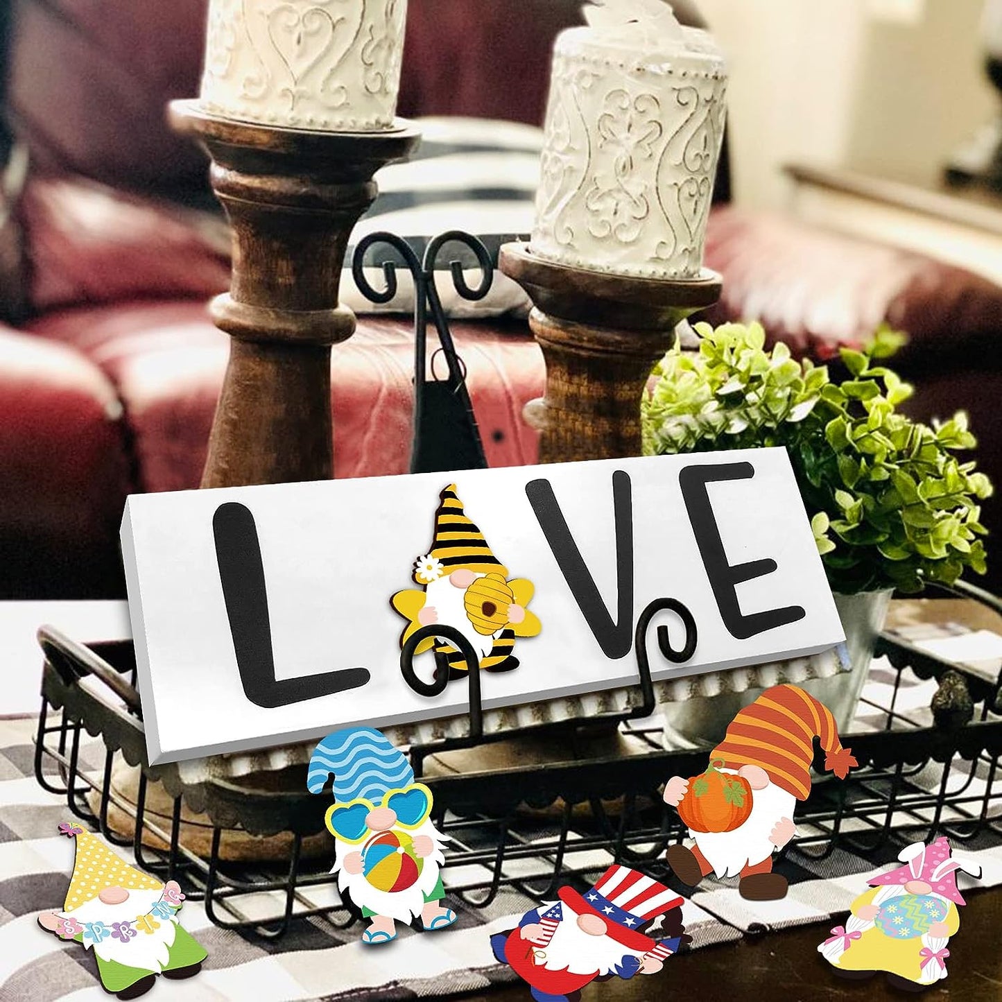 Easter Interchangeable Home Love Sign, Seasonal Holiday Wood Decor with 12 PCS momhomedecor
