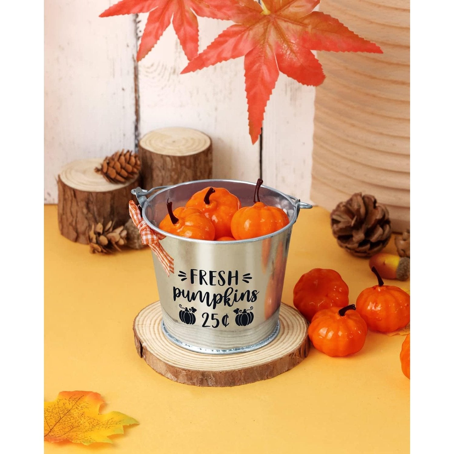 Fall Decor - Fall Decorations for Home Mini Metal Bucket with 12Pcs momhomedecor