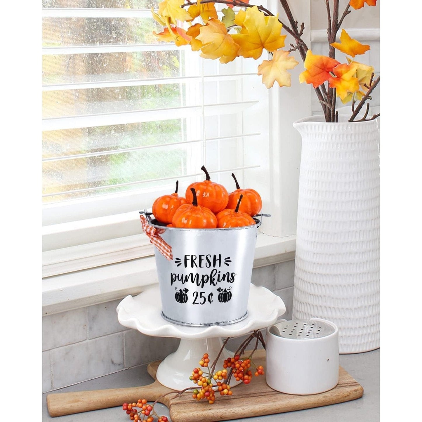 Fall Decor - Fall Decorations for Home Mini Metal Bucket with 12Pcs | momhomedecor