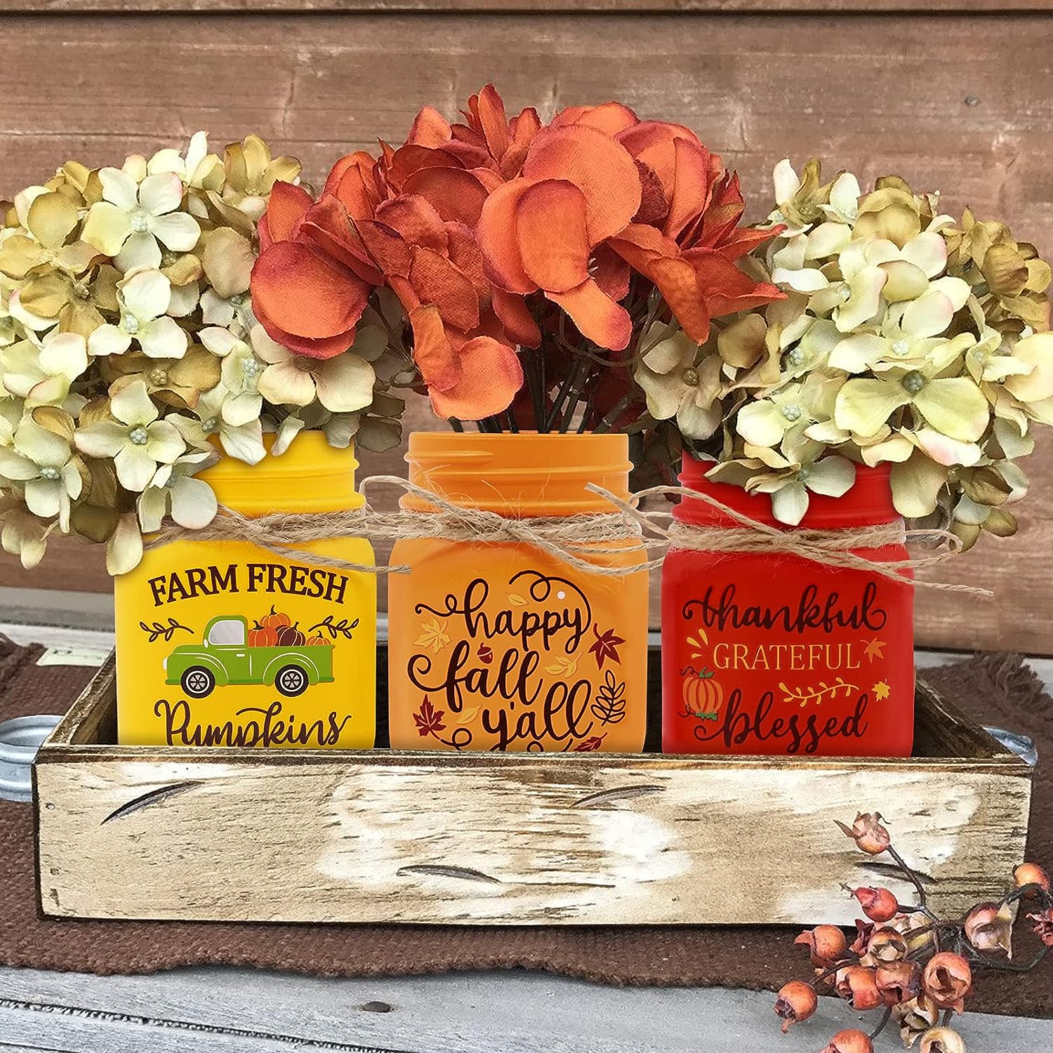 Fall Mini Mason Jar Decorations Farmhouse Autumn Tiered Tray Decor Set of 3 momhomedecor