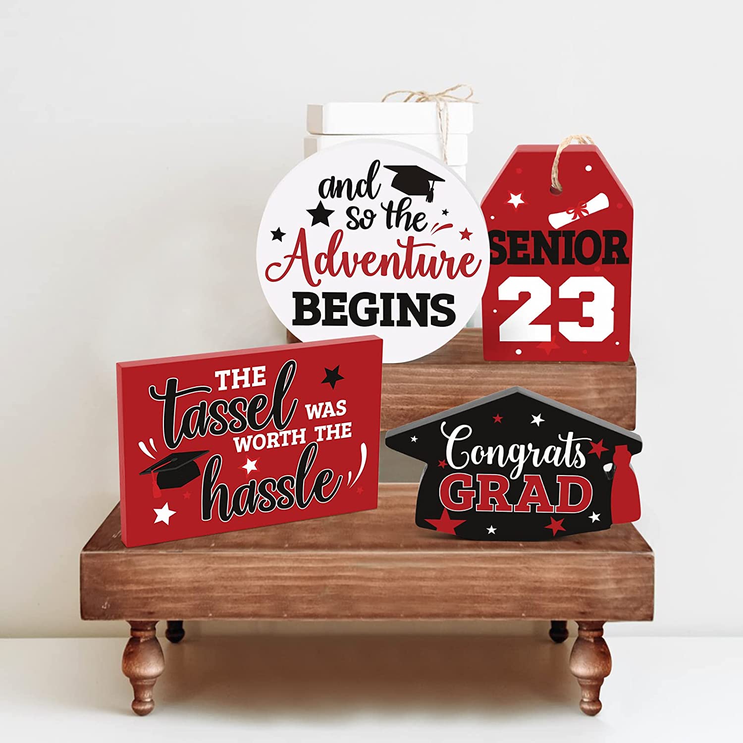 Graduation Tiered Tray Decorations Red momhomedecor