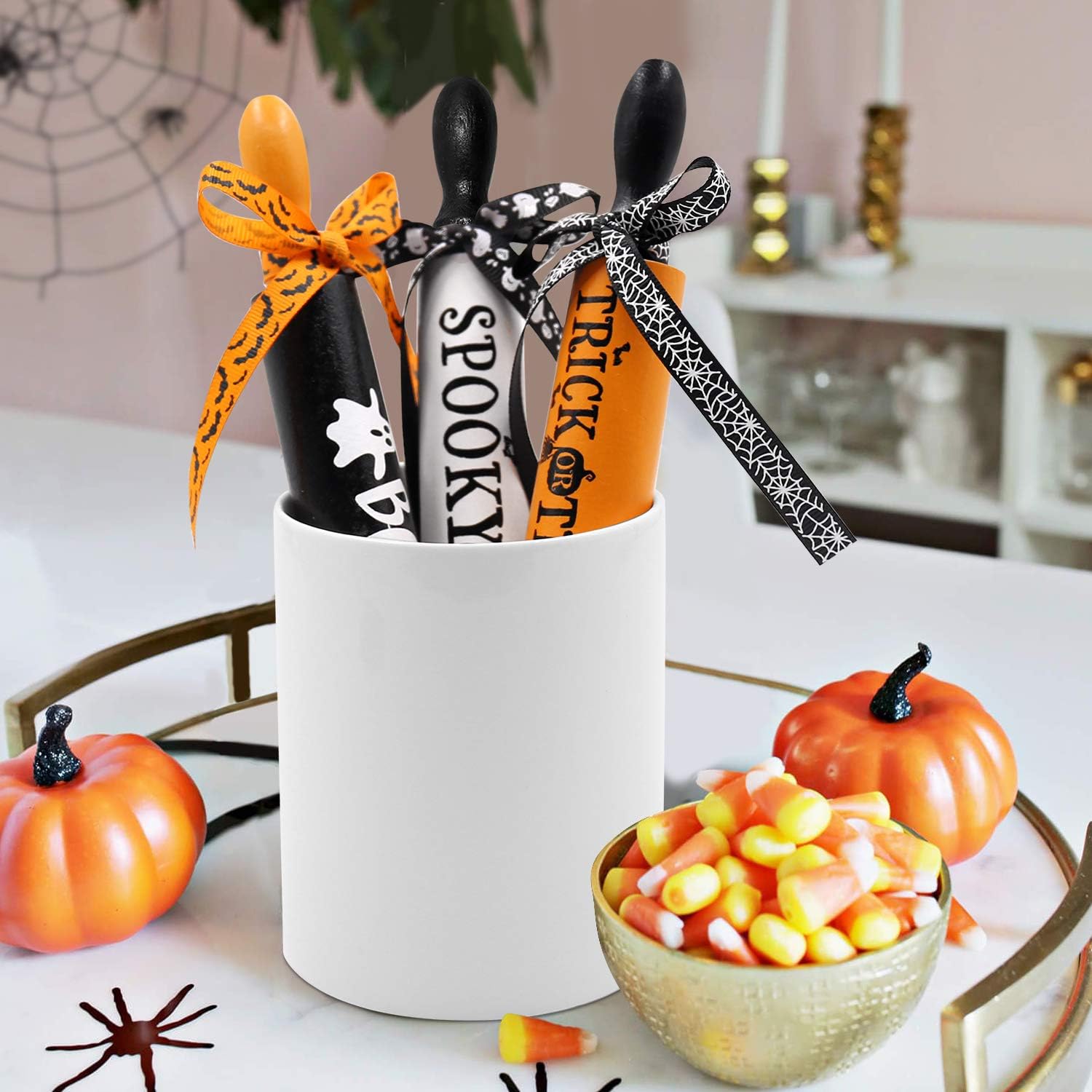 Halloween Mini Rolling Pins Trick Or Treat Wooden Tiered Tray Decorative Set of 3 momhomedecor