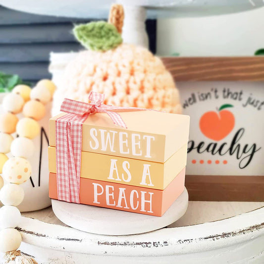 Peach Mini Wood Book Stack Sweet As A Peach Summer | momhomedecor