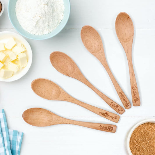 Small Wooden Spoon 5 PCS Mini Seasoning Kitchen Utensils 1.2*6 Inches momhomedecor