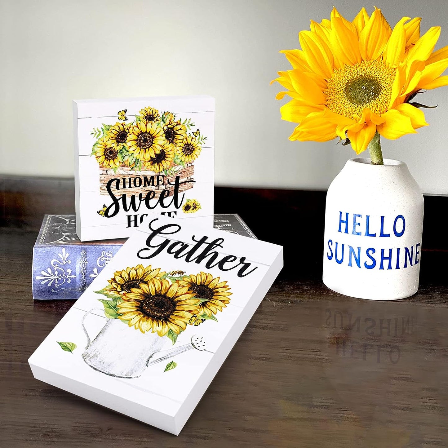 Sunflower Tiered Tray Fall Decor Farmhouse Yellow Wooden 3D Mini Signs momhomedecor