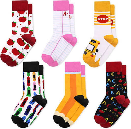 Teacher Appreciation Gifts 6 Pairs Funny Women Casual Crew Socks | momhomedecor