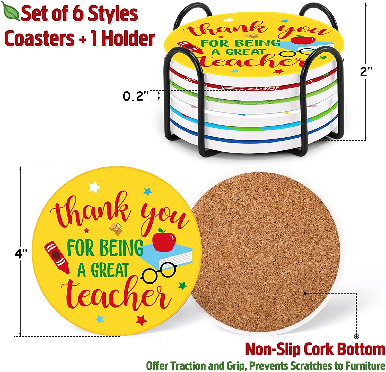 Teacher Appreciation Gifts 7pcs Absorbent Coasters momhomedecor